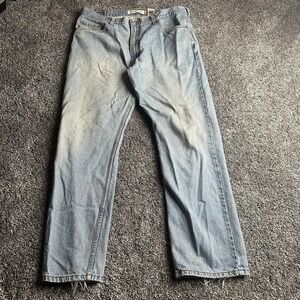 Levis 505 Jeans 38x32 Blue Distressed Denim Straight Leg Faded Y2K Grunge Skater